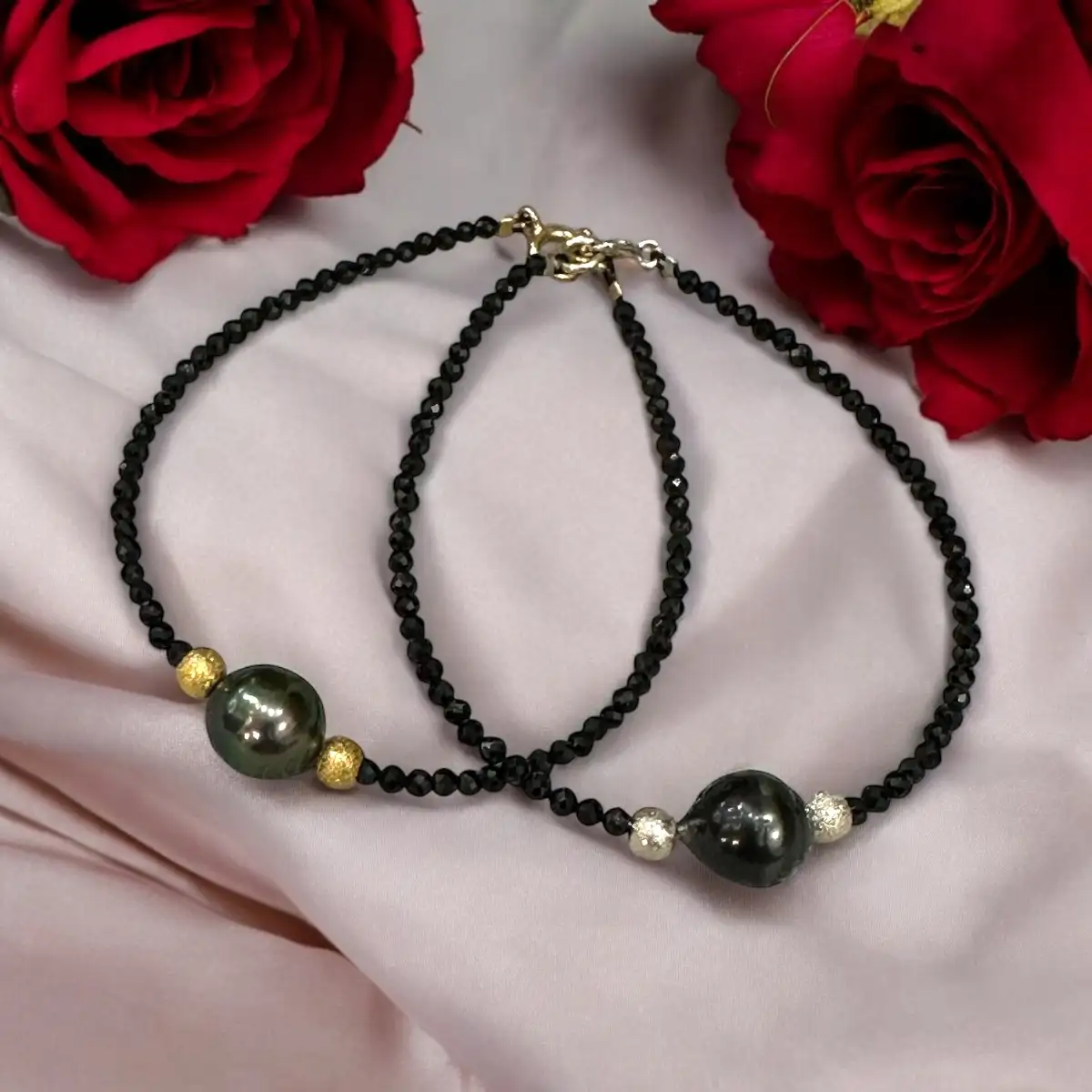 Bracelet Spinelle 2 mm et Perle de Tahiti – Protection du  cœur féminin